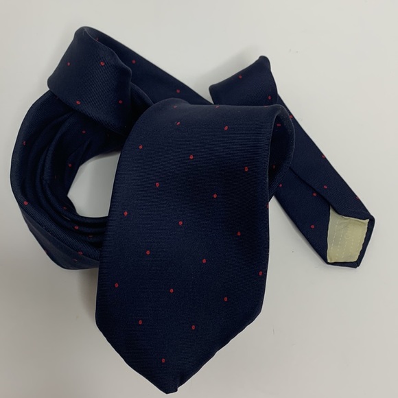 Calvin Klein | Navy Blue Red Dotted Slim Neck Tie | 100% Silk | Accessory - Picture 2 of 5